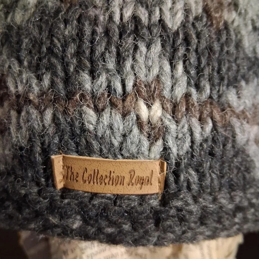 Womens Wool gray, brown, and beige knit beanie with pom pom